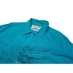 Vintage JNCO Men's XL Button Down Shirt Blue‎ Turquoise Y2K